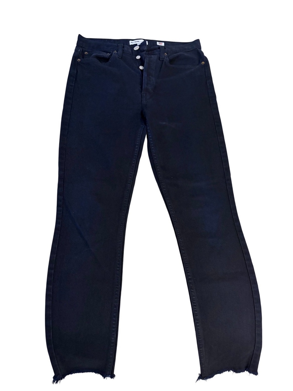 Re/Done Deep Black Straight Leg Jeans with Frayed Hem